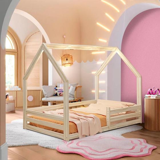 Imagem de Cama Casinha Montessoriana Com Colchão Solteiro Madeira Maciça Naturale Afago Shop JM