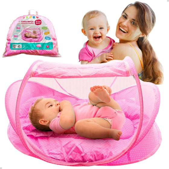 Imagem de Cama Cercadinho Bebe Menina Mosquiteiro Dobrável Portátil Ninho Colchão Travesseiro
