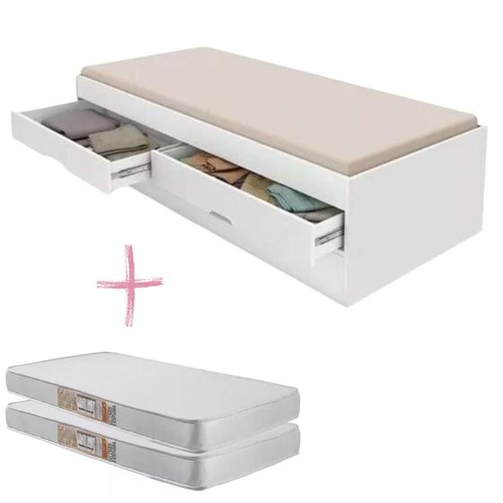 Imagem de Cama Com Auxiliar Solteiro Bicama com Gavetas 2 Colchões Inclusos