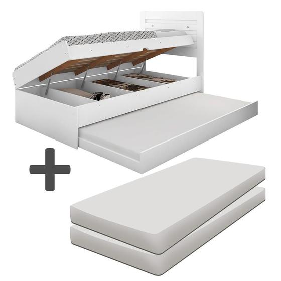 Imagem de Cama Com Baú Solteiro Com Auxiliar E 2 Colchões Larissa Branco Framar