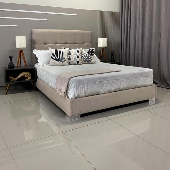 Imagem de Cama Com Cabeceira Almofadada Berlim Linho Bege RBL King 1,95 X 2,05