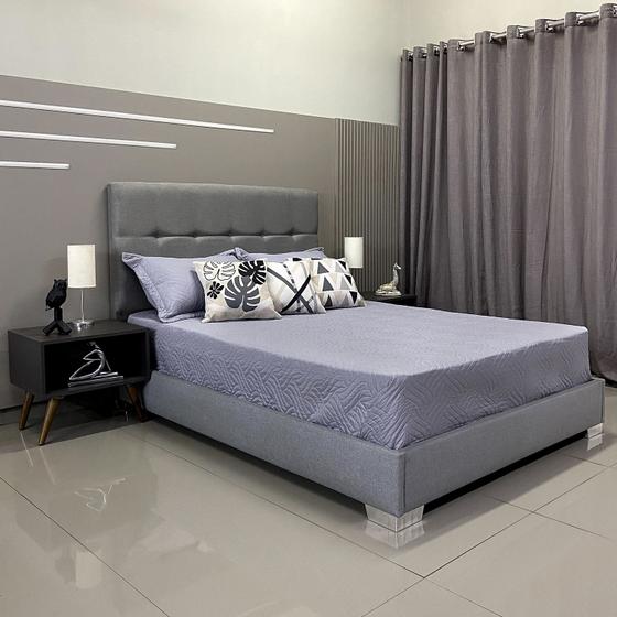 Imagem de Cama Com Cabeceira Almofadada Berlim Linho Cinza RBL Casal 1,40 X 1,90