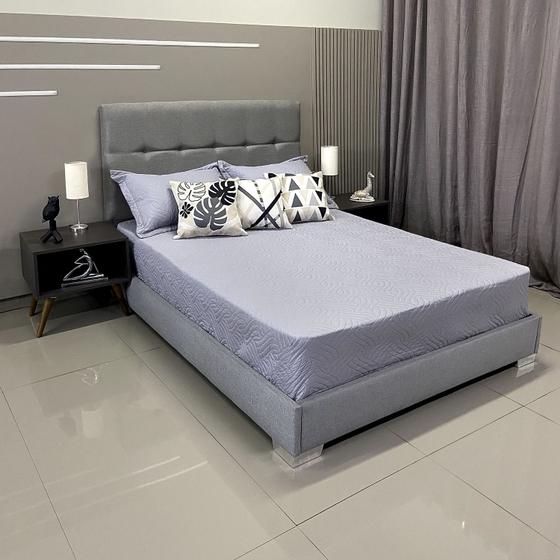 Imagem de Cama Com Cabeceira Almofadada Berlim Linho Cinza RBL King 1,95 X 2,05