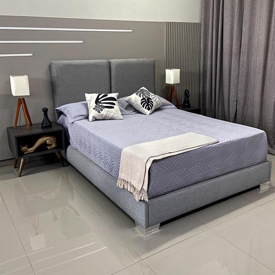 Imagem de Cama Com Cabeceira Almofadada Módena Linho Cinza RBL Queen 1,60 X 2,00