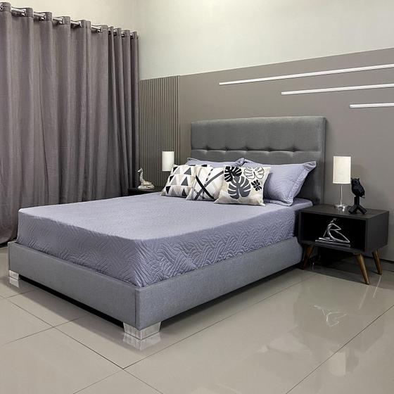 Imagem de Cama Com Cabeceira Desmontável Berlim Linho Cinza RBL Queen 1,60 X 2,00