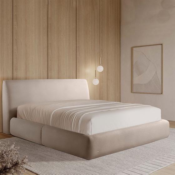 Imagem de Cama com Cabeceira Pagani King Base no Chão Bouclê Bege G92 - Gran Belo