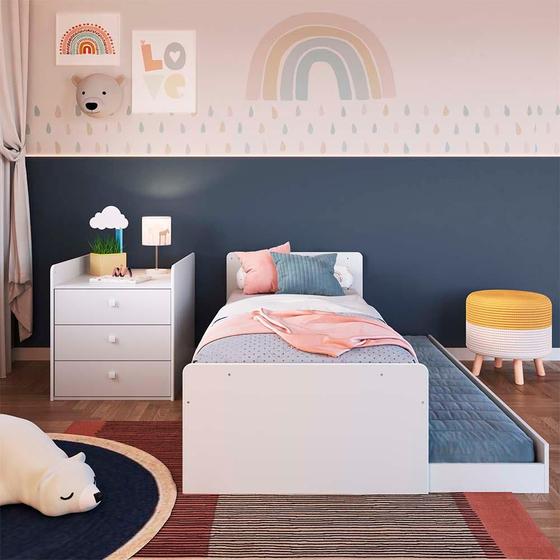 Imagem de Cama Com Cômoda E Cama Auxiliar Branco Aubree Shop Jm