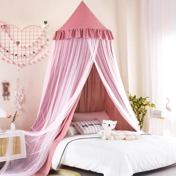 Imagem de Cama com Dossel Kertnic - Mosquiteiro Rosa para Quarto Infantil