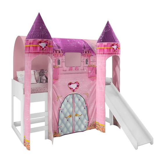 Imagem de Cama com Escorregador com Dossel 2 Torre com Leds Castelo com Colchão