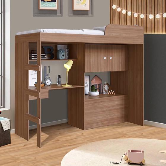 Imagem de Cama Com Estação De Trabalho 3 em 1  Com Colchão Montana Imbuia Shop Jm