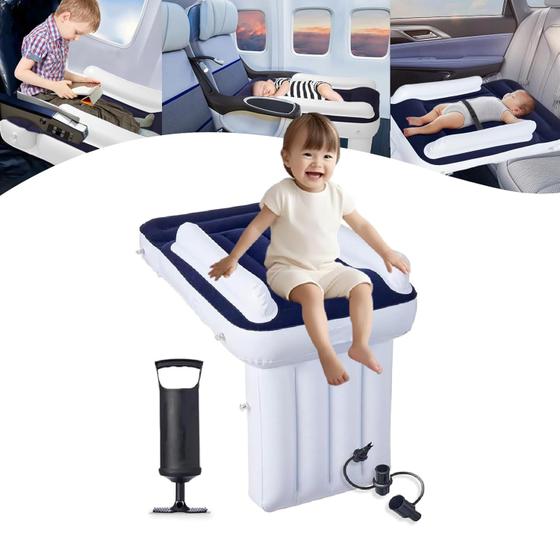 Imagem de Cama de Avião Infantil Inflável Curious Turtle - Com Laterais, Bomba e Cinto - Azul