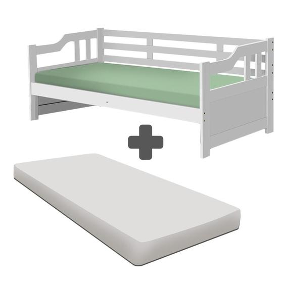 Imagem de Cama De Babá Madeira Maciça Com Colchão Solteiro Branco Amsterdã Shop JM