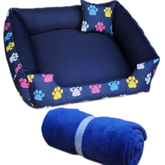 Imagem de Cama de cachorro ou gato caminha lavavel para pet médios até 12kg  + coberta manta soft