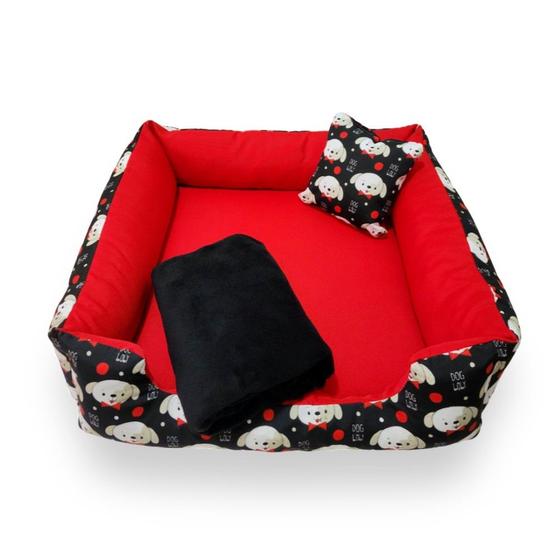 Imagem de Cama de cachorro ou gato caminha lavavel para pet médios até 12kg  + coberta manta soft