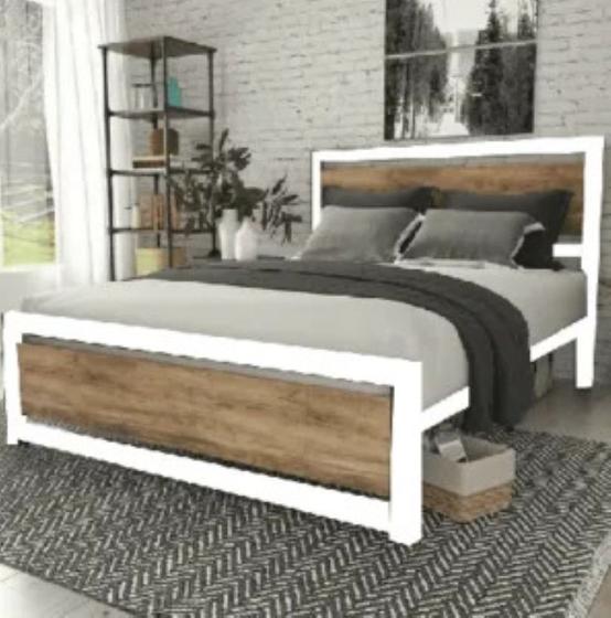 Imagem de CAMA DE CASAL AÇO/FERRO/MDF MOBBILI CA-02 (Informar cor da estrutura e MDF e tamanho via mensagem após a compra, por gentileza)