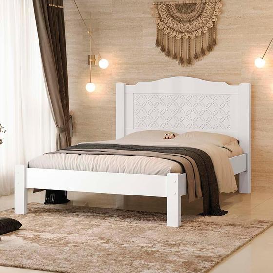 Imagem de Cama De Casal Com Cabeceira 100% MDF Branco Munique Fênix