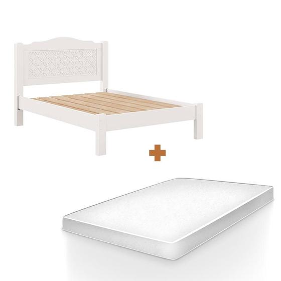 Imagem de Cama De Casal Com Cabeceira 100% MDF E Colchão Branco Munique Fênix