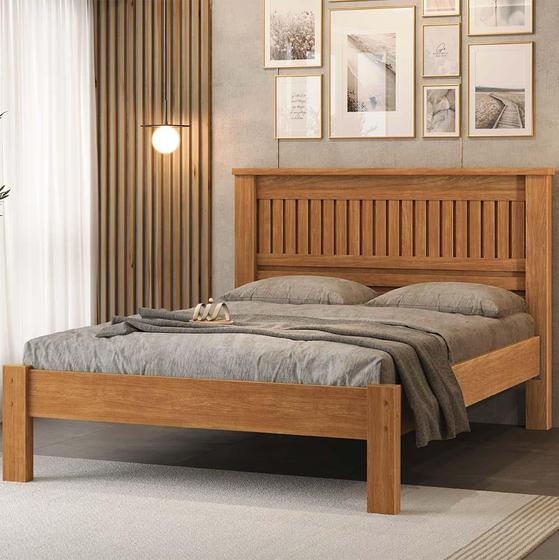 Imagem de Cama De Casal Com Cabeceira 100% MDF Nature Mônaco Fênix