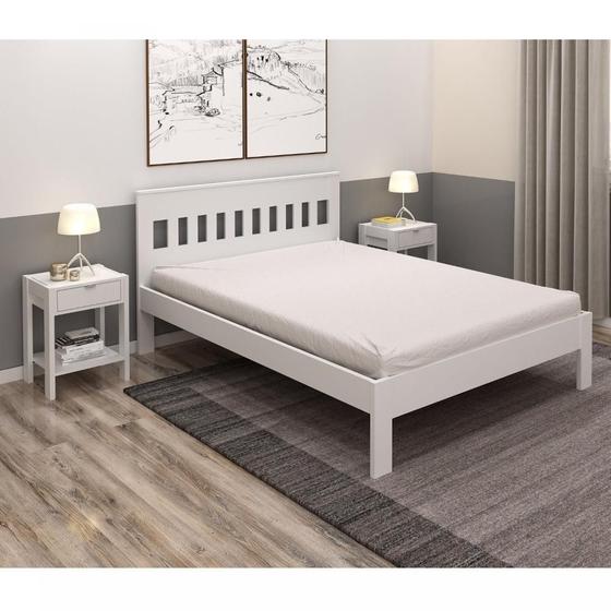 Imagem de Cama de Casal com Cabeceira Ripada - Branco