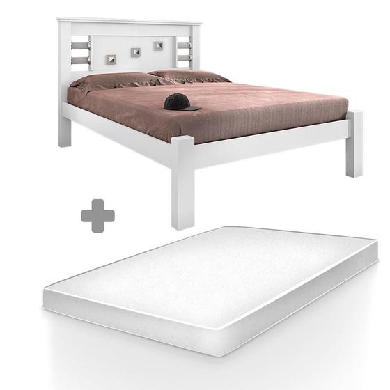 Imagem de Cama De Casal Com Detalhes Na Cabeceira Branco Lavínia Framar Com Colchão Casal Hellen Pro Confort