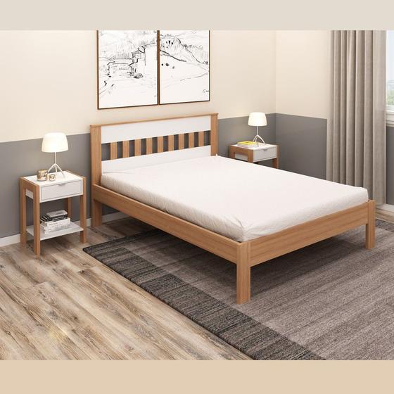 Imagem de Cama de Casal Grande 196 cm Com Cabeceira Vazada Quarto Adulto Amêndoa Marrom Madeira Branco