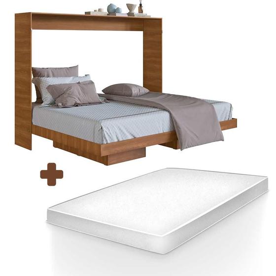 Imagem de Cama De Casal Horizontal Articulável 4 Nichos Nogal Com Colchão Dallas Art In Móveis