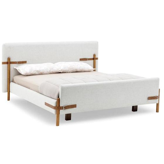 Imagem de Cama de Casal MH-6017 Herval Estofado Casal Colchão 193 cm Madeira Maciça Off White Detalhe Marrom B