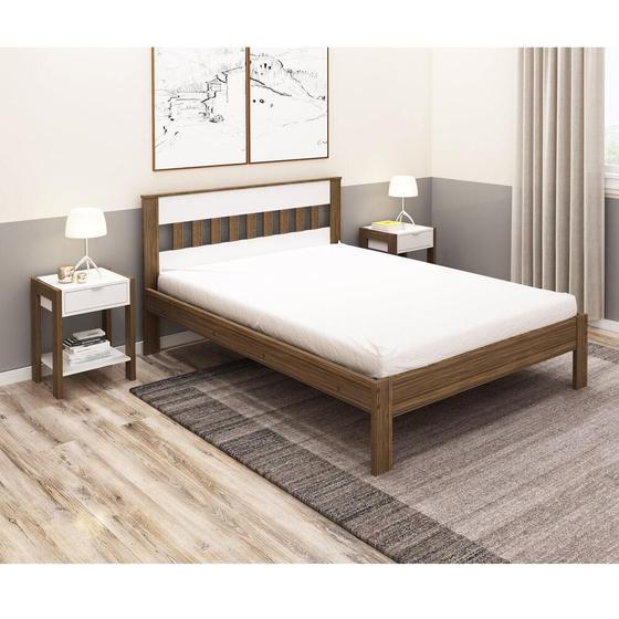 Imagem de Cama de Casal para Colchão 138 x 188 cm Multimóveis CR35011 Nogal/Branca