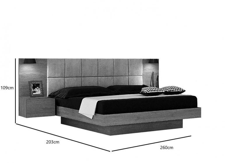 Imagem de Cama de Casal Queen Size Braga com Mesa de Cabeceira e Painel Almofadado Joli Camurça Leifer Moveis