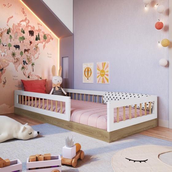 Imagem de Cama De Chão Montessoriana Aveiro Oak/ Branco - Completa Móveis