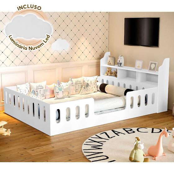 Imagem de Cama de Criança Infantil Casal com Nicho Helo Luminária Led - Branca