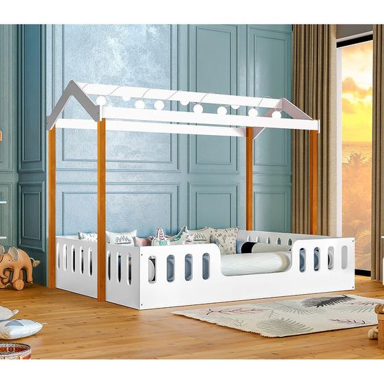 Imagem de Cama de Criança Infantil Criança Montessoriana Ágatha Casal com Led Branco/amêndoa