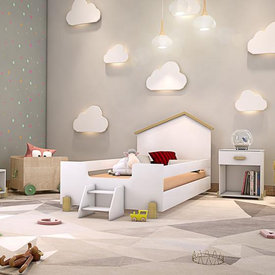 Cama de Criança Infantil Montessoriana com Escadinha Solteiro Ayla - Branca e Natural Menor preço em Cama de Criança Infantil Montessoriana com Escadinha Solteiro Ayla - Branca e Natural