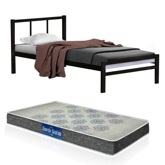 Imagem de Cama De Ferro Tubular Solteiro 88 Resistente Laís Preto Primoart Com Colchão Probel D20