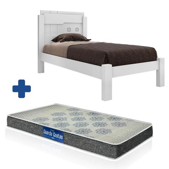 Imagem de Cama De MDF Solteiro Leticia Branco Framar Com Colchão Probel D20