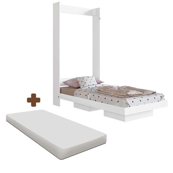 Imagem de Cama De Solteiro Articulável Com 2 Nichos Branco Com Colchão Zetas Shop Jm