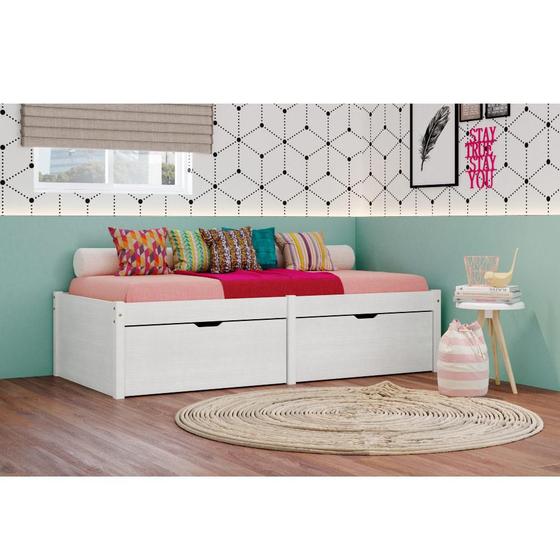 Cama de Solteiro Beauty com 2 Gavetões Branco Lavado Menor preço em Cama de Solteiro Beauty com 2 Gavetões Branco Lavado