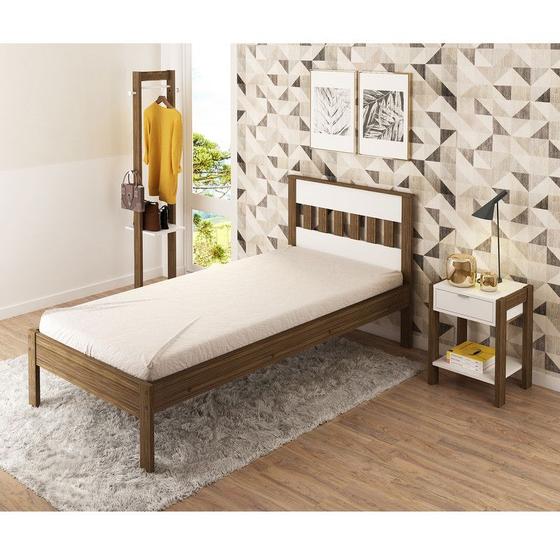 Imagem de Cama de Solteiro CM8006 Para Colchão de 88cm Nogal/Branco Tecnomobili