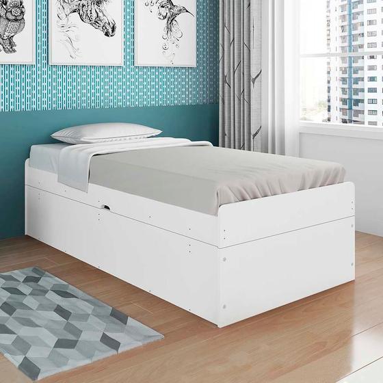Cama De Solteiro Com Baú Camila Branco Framar Menor preço em Cama De Solteiro Com Baú Camila Branco Framar