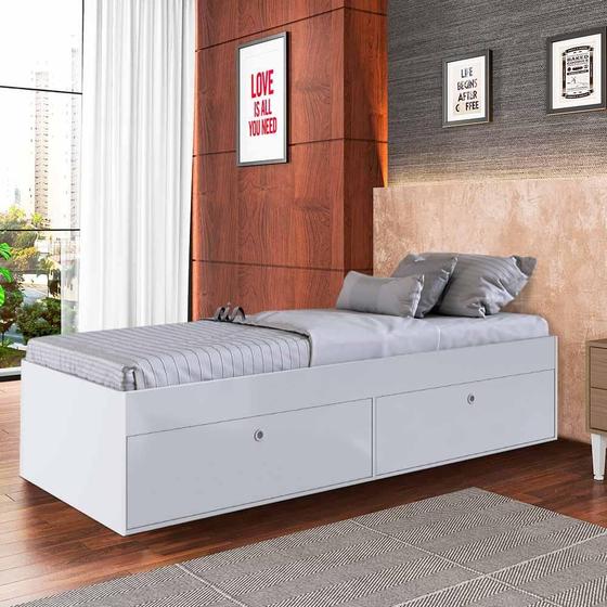 Imagem de Cama De Solteiro Com Sapateira Acoplada Branco Com Colchão Hoxa Shop Jm