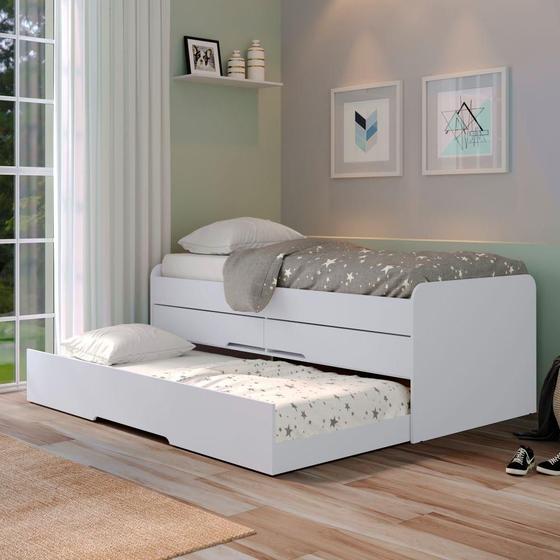 Imagem de Cama de Solteiro Dupla MDF com Bau e 2 Gavetas Juliette Shop Jm Branco