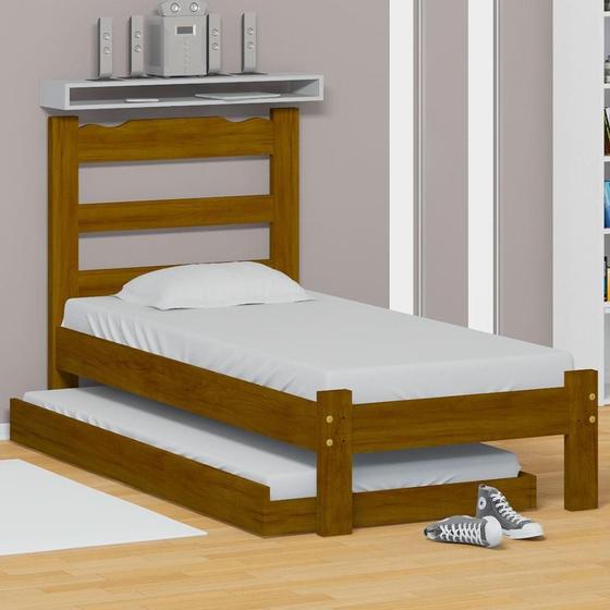 Imagem de Cama de Solteiro Esmeralda de Madeira Maciça Reforçada Com Auxiliar Imbuia