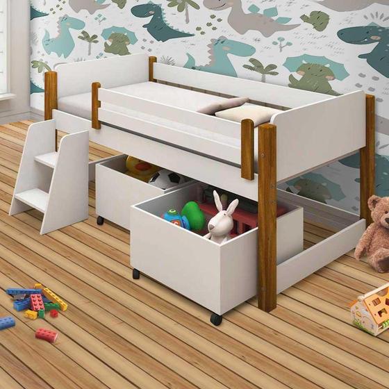 Imagem de Cama De Solteiro Infantil Com Nicho Branco Amêndoa Divaloto