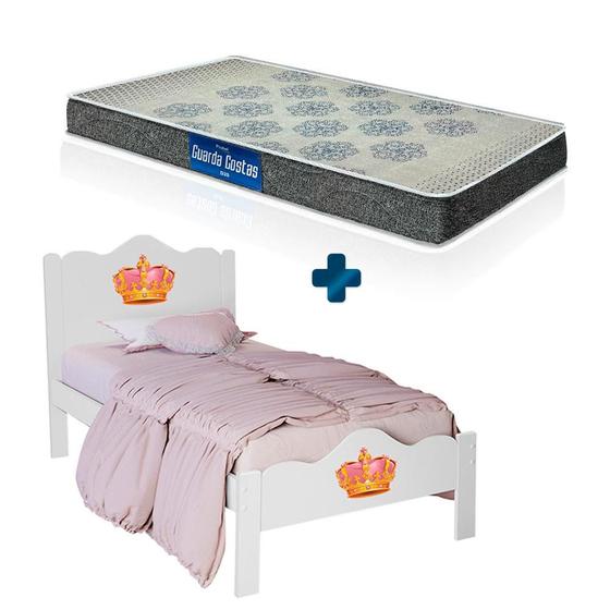 Imagem de Cama De Solteiro Infantil Em MDF Nina Branco Princesa Basoto Com Colchão Probel D20