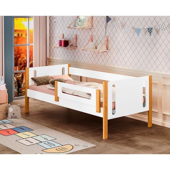 Imagem de Cama de Solteiro Mirela Branco/mel com Grade de Protecaoo