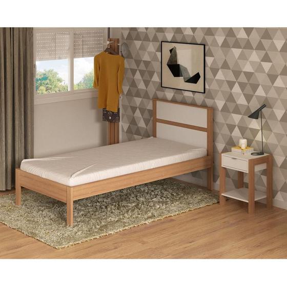 Imagem de Cama de Solteiro para Colchão 88 x 188 cm Multimóveis CR35008 Amendoa/Branca