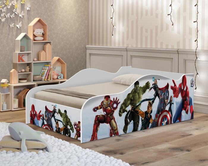 Imagem de Cama De Solteiro Para Quarto de Menino Dos Vingadores  MDF Com Estrado Madeira Decoração Infantil