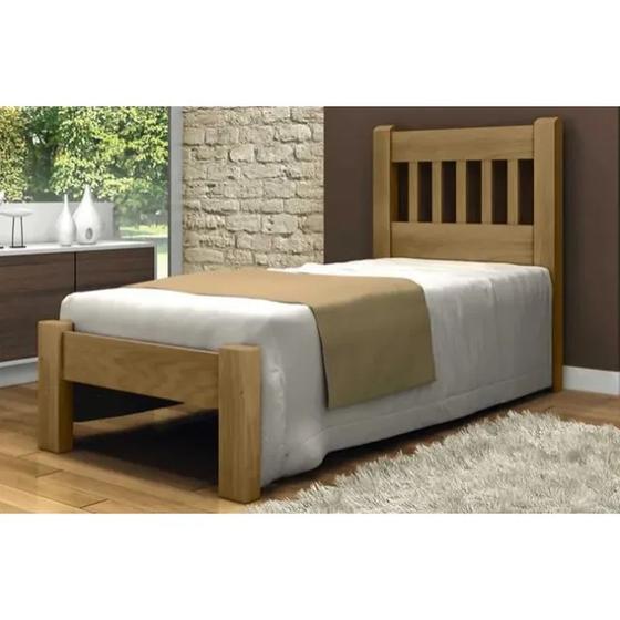 Imagem de Cama de Solteiro Pérola de Madeira Maciça Angelim Pedra/Tauari - Imbuia