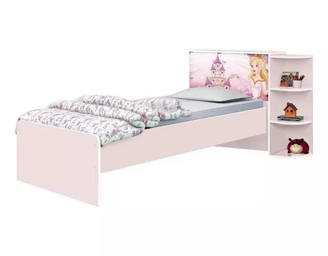 Imagem de Cama De Solteiro Rosa Para Menina com Cabeceira Baú Luxo Personagem Princesas Liz