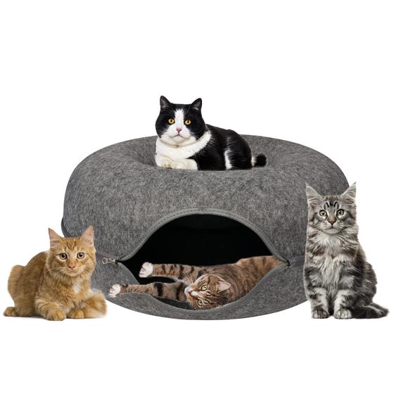 Imagem de Cama de túnel Cat CJYYUE Donut Design, feltro, lavável, cinza escuro